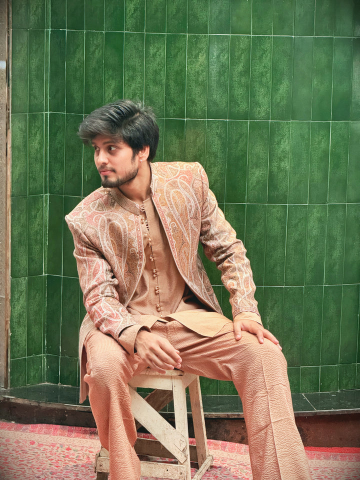 Rose Gold Pashmina Open Indo-Western Set
