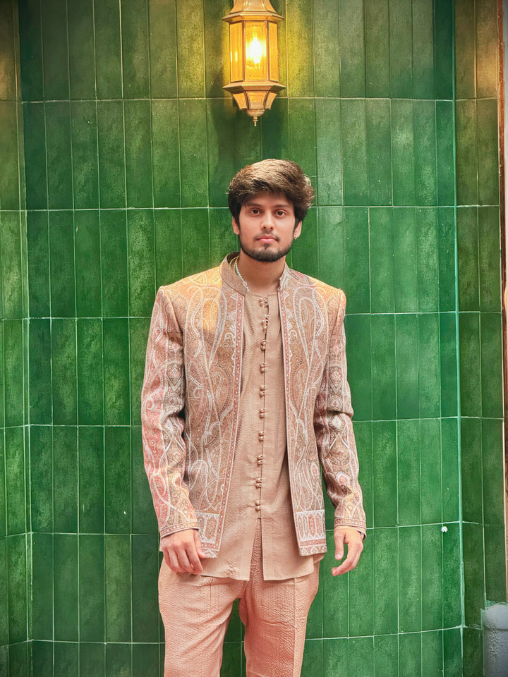 Rose Gold Pashmina Open Indo-Western Set