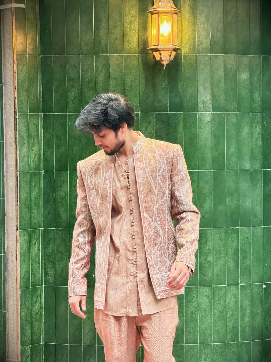 Rose Gold Pashmina Open Indo-Western Set