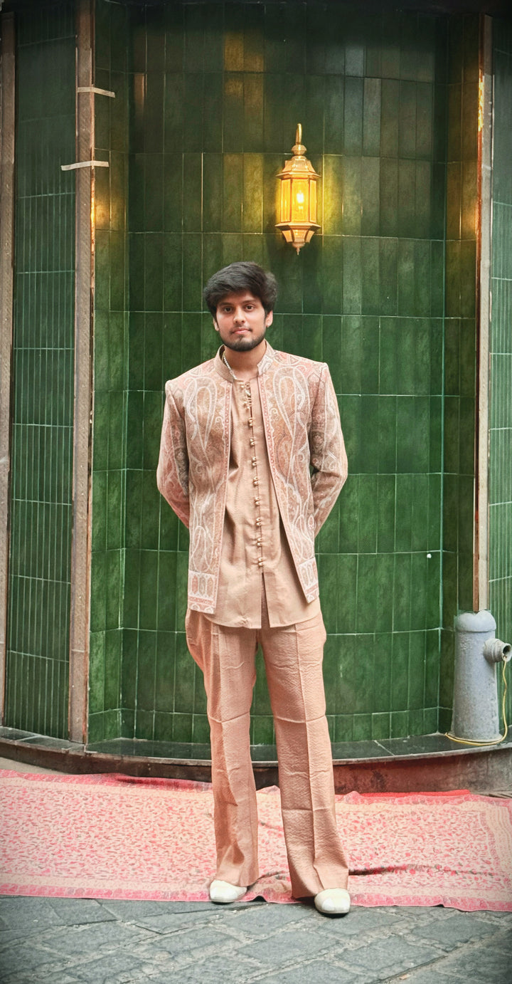 Rose Gold Pashmina Open Indo-Western Set