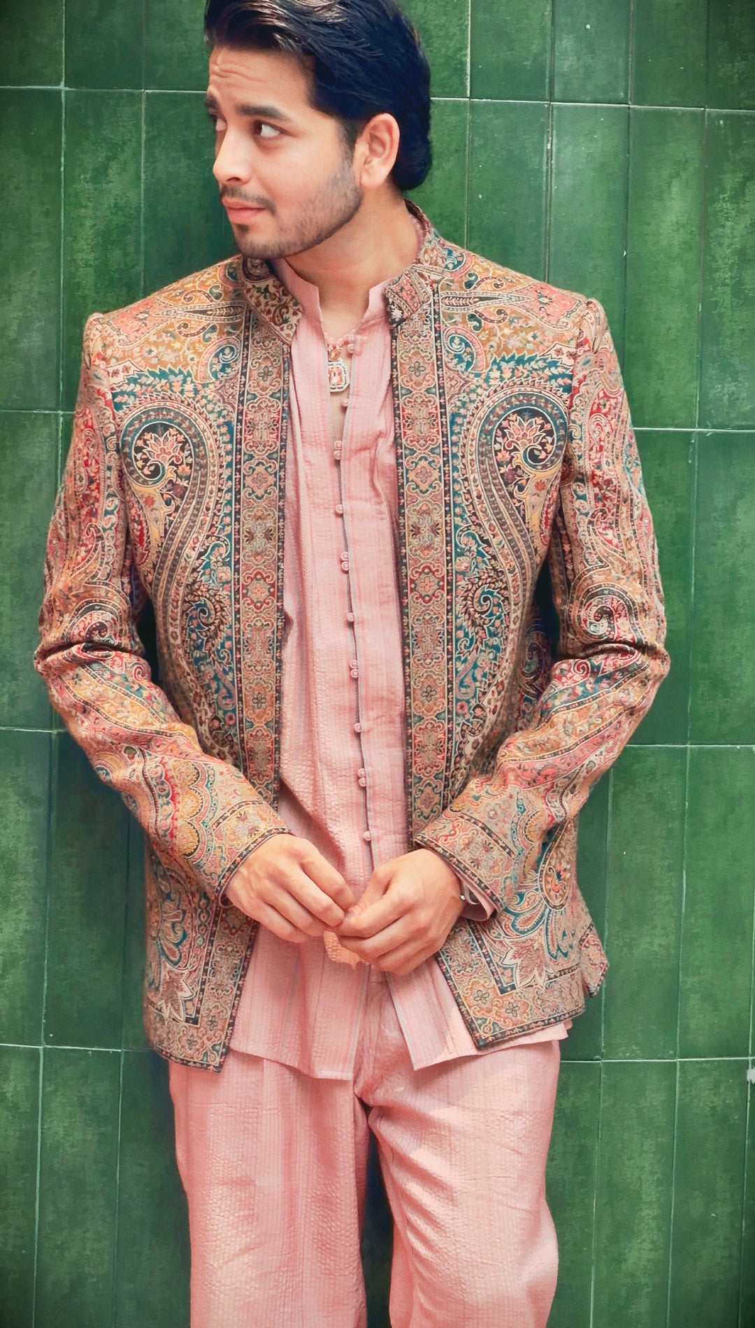 Blush Heritage Pashmina Open Indo-Western Set