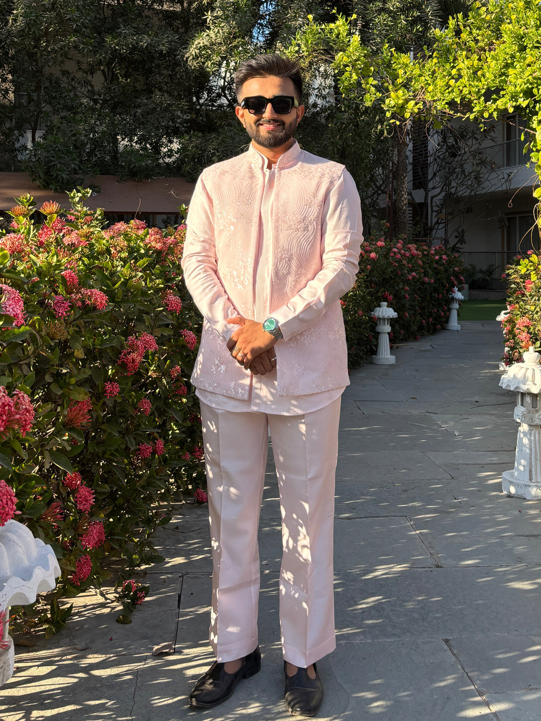 Pastel Pink Embroidered Kurta Jacket Set
