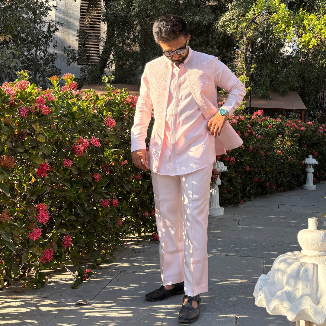 Pastel Pink Embroidered Kurta Jacket Set