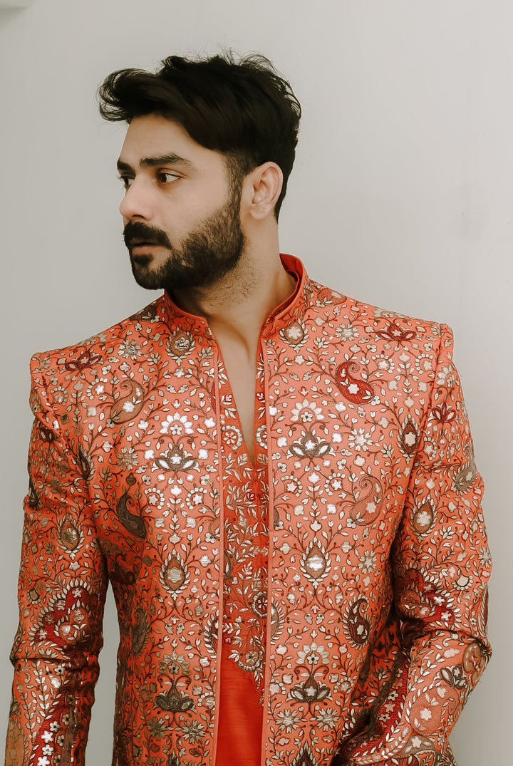 Rust Heritage Embroidered Indo-Western