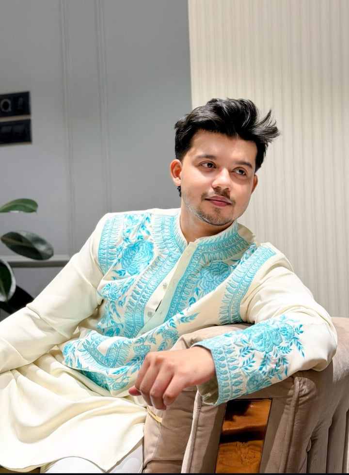 Ivory Azure Embroidered Kurta