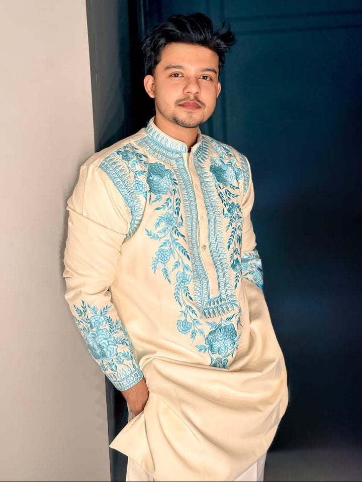 Ivory Azure Embroidered Kurta
