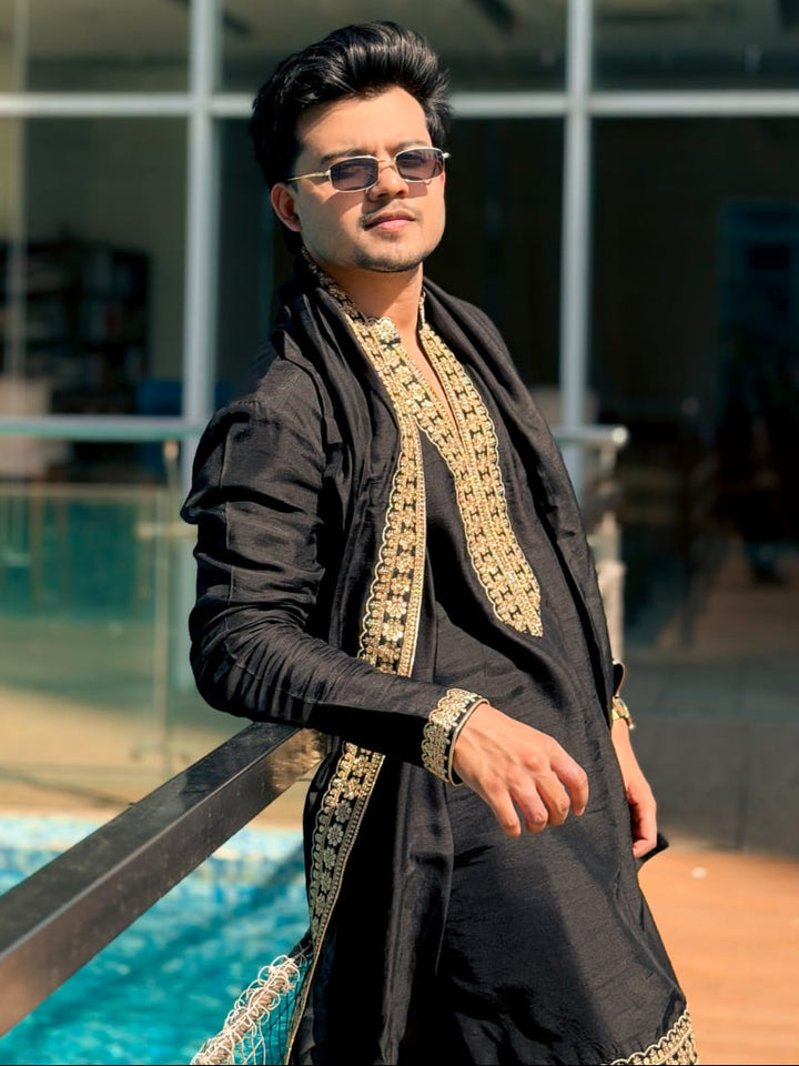 Midnight Black Embroidered Kurta Set with Dupatta