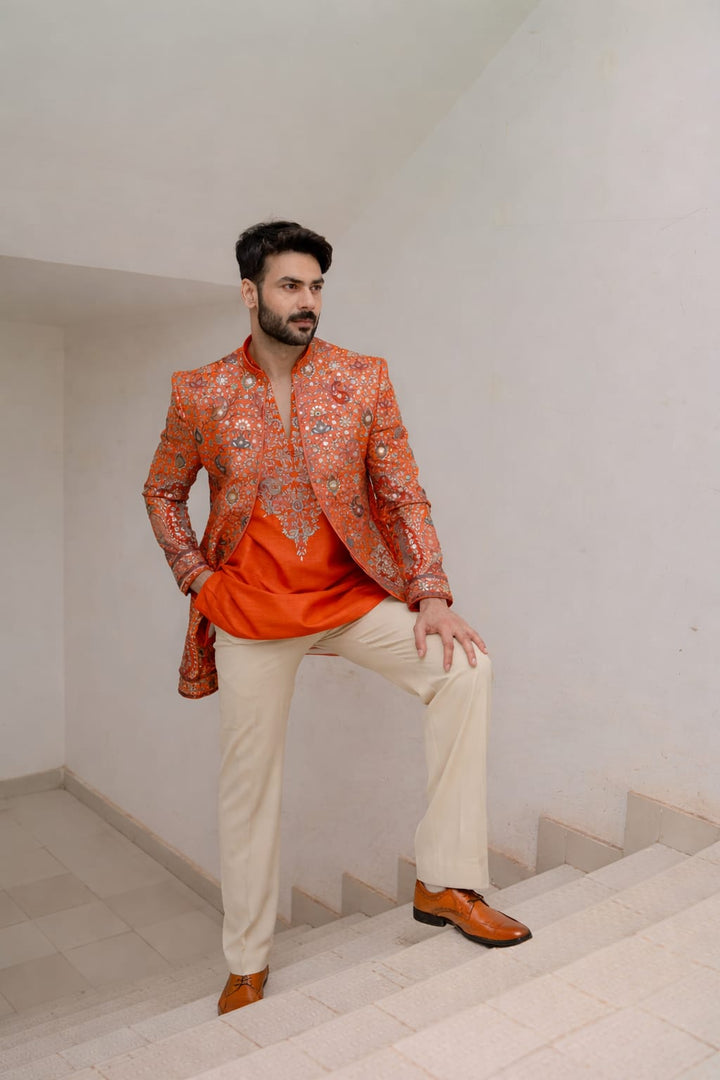 Rust Heritage Embroidered Indo-Western