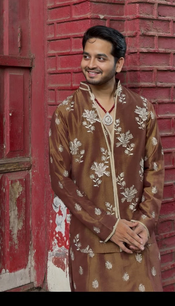 Bronze Blossom Jacket Kurta Set